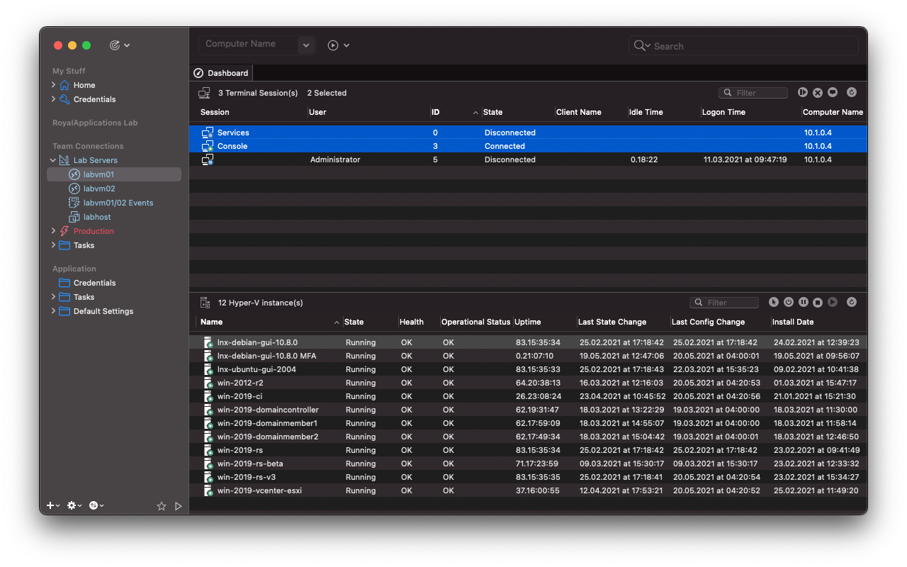 Remote Desktop: Management Dashboard