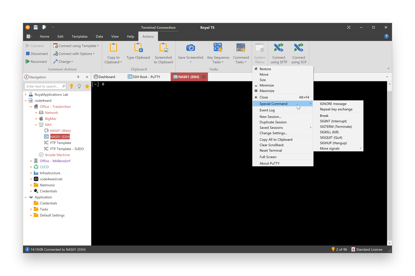 Terminal: Access to the PuTTY System Menu